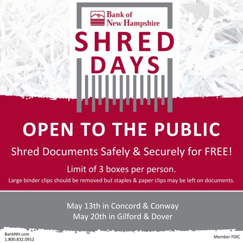 Free Shredding Days to be Hosted by Bank of New Hampshire Bank of New