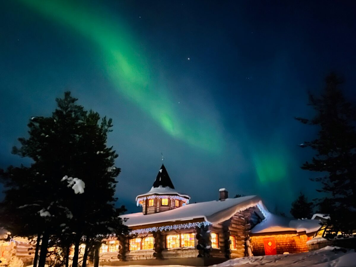 the Northern Lights above a resort